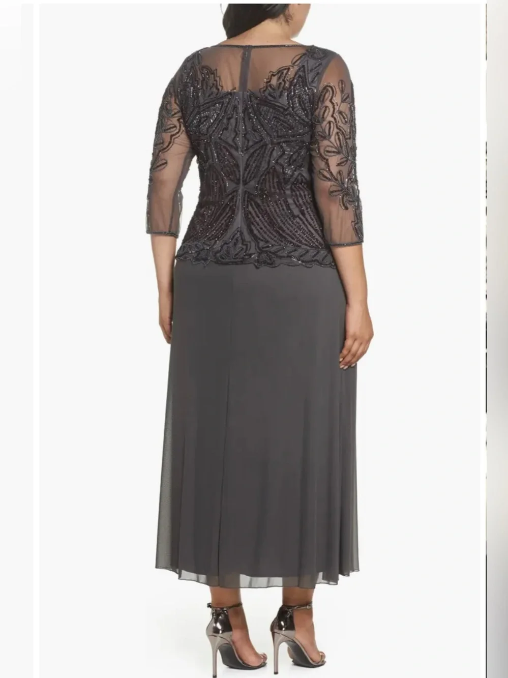 Pissaro Nights Nordstrom Embellished Midi Evening Dress in Charcoal Gray 16W - Picture 2 of 9